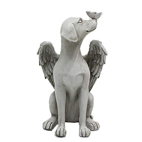 Pomobie Stone Angel Dog Memorial Statue – Garden Dog Statues Outdoor Lab – Dog Yard Statue Sculpture Angel Wings Decor
