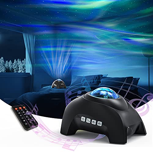 Northern Lights Aurora Projector, AIRIVO Star Projector Music Speaker, White Noise Night Light Galaxy Projector for Kids Adults , for Home Decor Bedroom/ Ceiling/Party (Black)