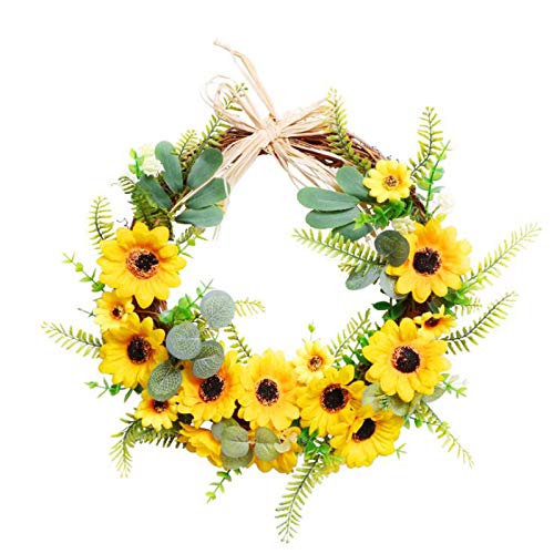 Mokyler Artificial Sunflower Wreath, Front Door Wreath Wall Wreath, Flower Wreath with Green Leaves 17.7â€Faux Floral Spring Wreath Hanging Wreath for Home Wall Holiday Party Decor