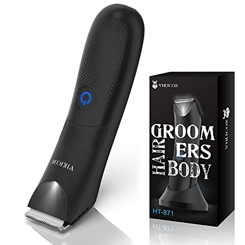 Electric Body Trimmer and Shaver for Men, VIKICON Body Groomer for Groin&Ball w/Light, Pubic Hair Trimmer Replaceable Ceramic Blade IPX7 Waterproof Wet/Dry, Lightweight Male Razor USB Type-C Charging