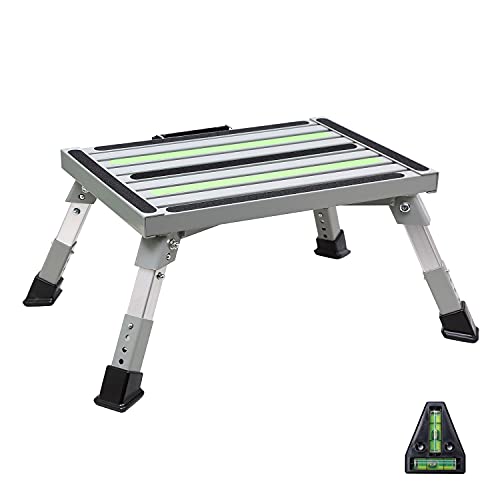 Homeon Wheels Safety RV Steps Adjustable Height Folding Platform Step with Friction Strips Non-Slip Rubber Feet and Handle Portable RV Step Stool Supports Up to 1000lbs.