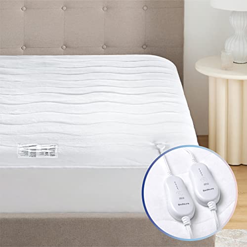 Bedsure Heated Mattress Pad Queen – Dual Control Electric Mattress Pad Bed Warmer and 4 Heat Settings, Coral Fleece Bed Warmer with10 hr Timer Auto Shut Off (Queen, 60″x80″)