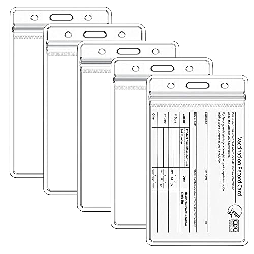 Teskyer 5 Pack Vaccination Card Protector Waterproof, Vertical 4 X 3″ Immunization Record Vaccine Card Holder, Plastic Clear ID Card Holder Name Tags Badge Holders
