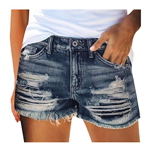 Denim Shorts for Women Distressed Ripped Jean Shorts Stretchy Frayed Raw Hem Hot Short Jeans with Pockets