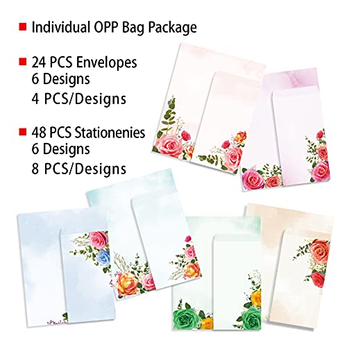 Stationery Paper and Envelopes Set of 48 Watercolor Letter Writing Paper, Decorative Printer Stationery Sheets with Assorted Designs – Double-sided Printing – 8.5 x 11 Inch | The Storepaperoomates Retail Market - Fast Affordable Shopping