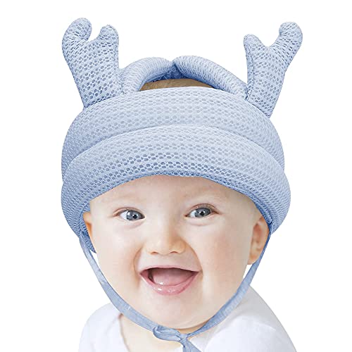 RUIXIB Infant Baby Safety Helmet Soft No Bumps Head Protective Hat Adjustable Head Cushion Bumper Bonnet for Crawling Walking (Blue), One Size