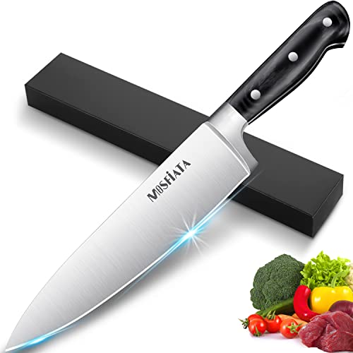 MOSFiATA Kitchen Chef Knife, 8” Full-Tang Cooking Knife High Carbon Stainless Steel Super Sharp Vegetable Meat Knife with Ergonomic Handle, Perfect for Kitchen & Restaurant