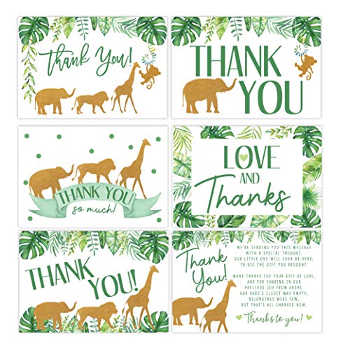 50 Jungle Baby Shower Thank You Cards, Boy Baby, Mama Baby Shower Favor and Games, 50 Thank You Cards and Envelopes