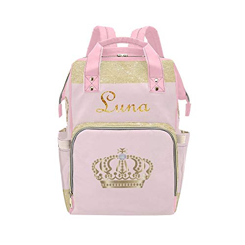 Personalized Gold Crown Diaper Bag Backpack Name Custom Mommy Baby Bags Casual Travel Daypack for Mom Gifts