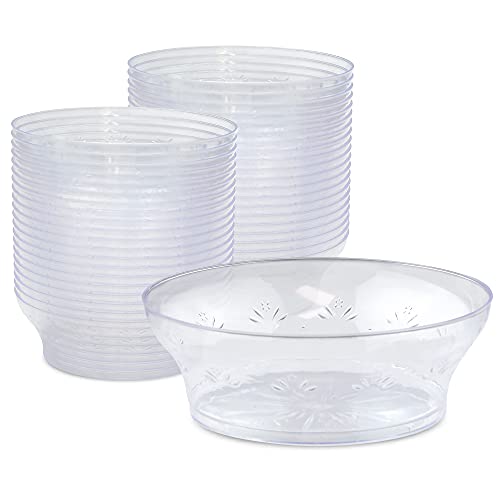 [60 Pack] Clear Plastic Bowls – 10 oz Hard Plastic Ice Cream Cups, Disposable Soup Bowl, Small Serving Bowl for Sundae, Dessert, Sauce, Salad, Snacks at Home, Party, Catering, Wedding, Special Events