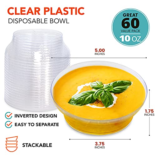 [60 Pack] Clear Plastic Bowls – 10 oz Hard Plastic Ice Cream Cups, Disposable Soup Bowl, Small Serving Bowl for Sundae, Dessert, Sauce, Salad, Snacks at Home, Party, Catering, Wedding, Special Events | The Storepaperoomates Retail Market - Fast Affordable Shopping