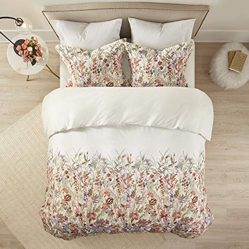 Madison Park 100% Cotton Duvet Floral Watercolor Print, All Season Comforter Cover Modern Farmhouse Bedding Set with Matching Sham, Full/Queen, Multicolor 3 Piece