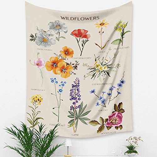 Universal Brand Laobee Wildflowers Tapestry Small Vertical Tapestry Cute Vintage Garden Tapestries Wall Hanging for Cottagecore Room Decor(0125-Flower-28 * 37″)