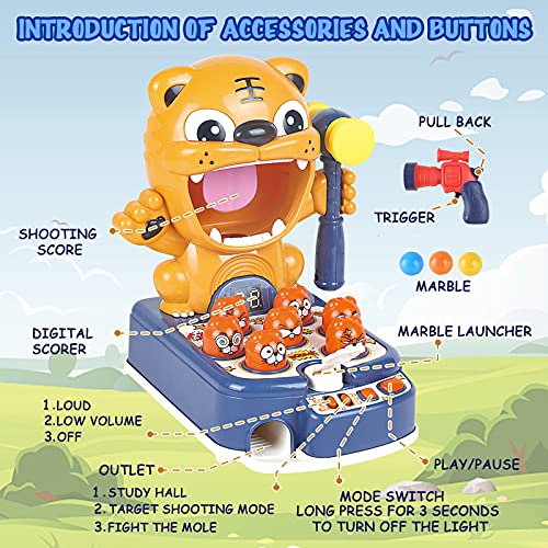 KooQii Whack A Mole Game Toddler Toys with Toy Gun and 2 Hammers Interactive Game for Hammering & Pounding ,Target Shooting Early Developmental Fun Gift for 2-3 4 5 6 7 8 Year Old Boys and Girls | The Storepaperoomates Retail Market - Fast Affordable Shopping
