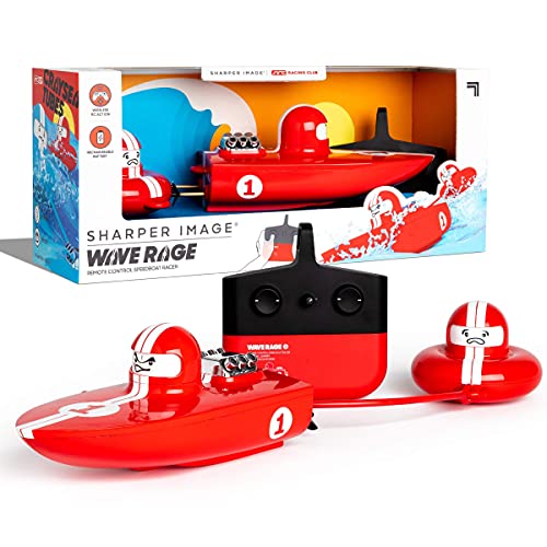 Sharper Image The RC Wave Rage, Wireless Rechargeable Bumper Boat with Tow Rider – Red