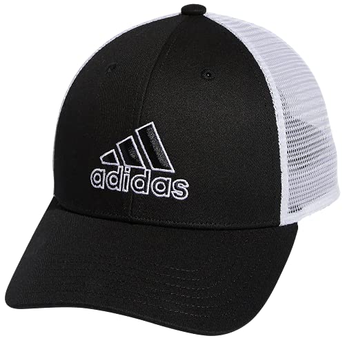 adidas Men’s Mesh Back Structured Low Crown Snapback Adjustable Fit Cap, Black/White, One Size
