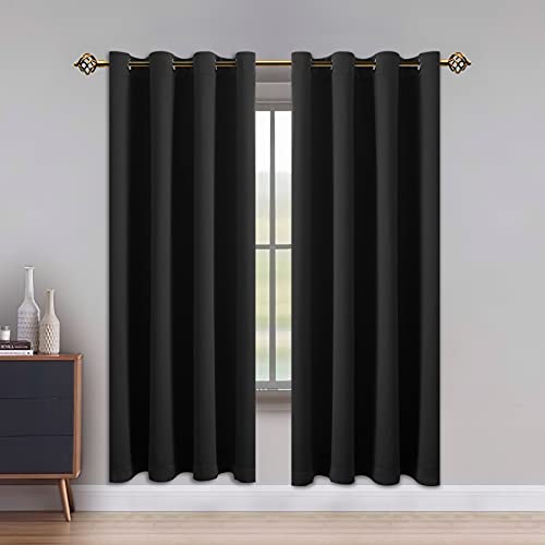 LUSHLEAF Blackout Curtains for Bedroom, Solid Thermal Insulated with Grommet Noise Reduction Window Drapes, Room Darkening Curtains for Living Room, 2 Panels, 52 x 72 inch Black