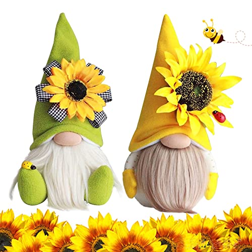 BERNIE ANSEL 2 Pcs Sunflower Gnome,Summer Gnomes Flannelette Doll,Spring Cute Faceless Doll Tomte Nisse Elf Bee Festival Home Farmhouse Kitchen Decor