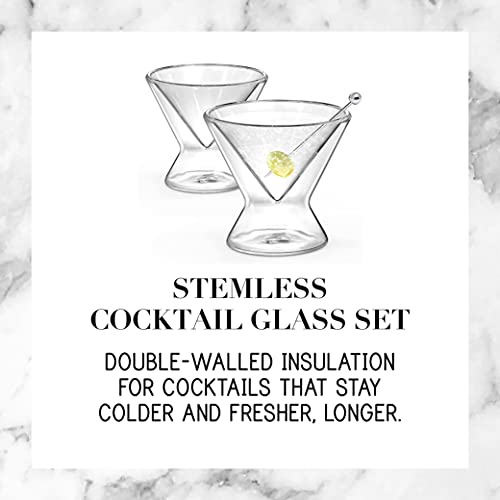 Stemless Martini Glasses Set of 2 Martini Set Insulated Martini Glass Cosmopolitan Glasses Classic Martini Glasses Stemless Glassware for Cocktail Margarita Fathers Day Gift by Straight Shooter | The Storepaperoomates Retail Market - Fast Affordable Shopping