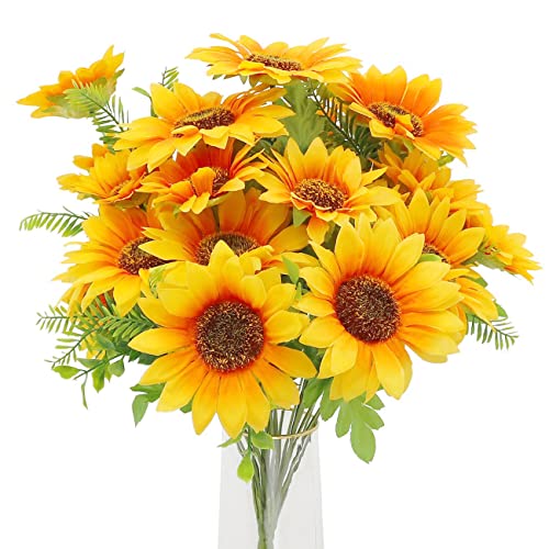 Decpro Artificial Sunflowers Bouquet, 18.9 Inches Realistic Silk Sunflowers for Home Hotel Office Wedding Party Garden Decoration, Floral Arrangement, Centerpieces