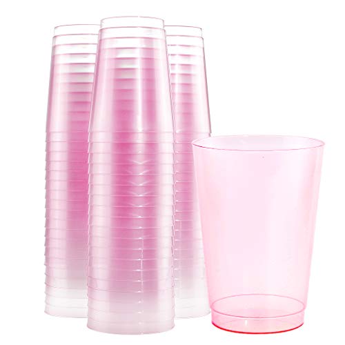 bUCLA 100pcs 12OZ Pink Plastic Cups-Disposable Solo Cups-Premium Unbreakable Wedding Cups-Party Cups,Great For Mother’s Day and Bridal Shower