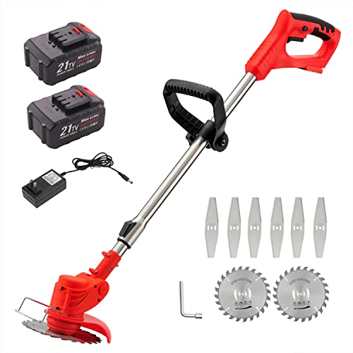 Weed Wacker Cordless Electric Brush Cutter Stringless Weed Eater with 2 Types Blades 2 Batteries Lightweight for Garden Yard Lawn Trimming/Pruning,1 Charger