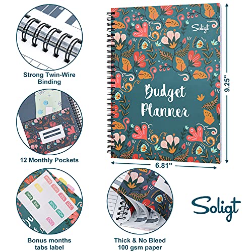 Monthly Budget Planner [Undated] with 12 Bill Pockets for Income, Debt, Saving, Expense and Bill Tracker Organizer, Blue, Floral Design | The Storepaperoomates Retail Market - Fast Affordable Shopping