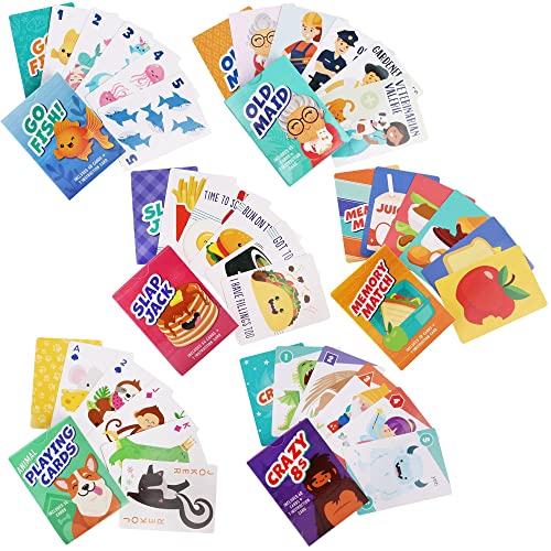 LotFancy Card Games for Kids, 6 Decks, Include Go Fish, Old Maid, Crazy Eights, Memory Match, Slap Jack, Animal Playing Cards | The Storepaperoomates Retail Market - Fast Affordable Shopping