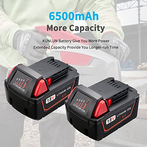 KUNLUN 2 Pack 6.5Ah 18V Battery for Milwaukee M18 Battery Lithium High Output 18-Volt Battery Pack for Milwaukee 48-11-1850 48-11-1852 48-11-1862 48-11-1860 48-11-1828 48-11-1815 48-11-1822 Batteries | The Storepaperoomates Retail Market - Fast Affordable Shopping