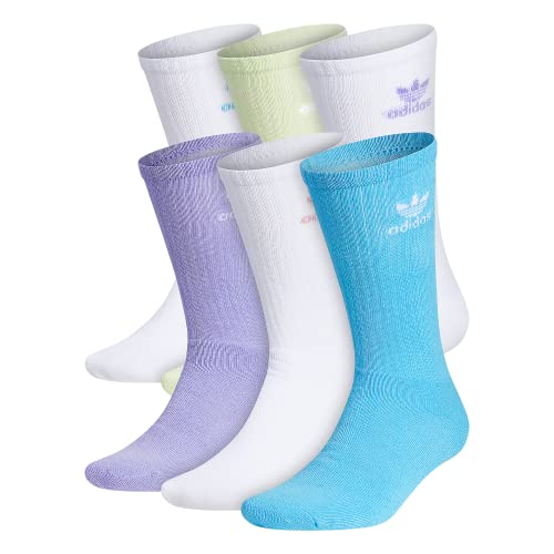 adidas Originals unisex-adult Trefoil Crew Socks (6-Pair), White/Sky Rush Blue/Light Purple, Large