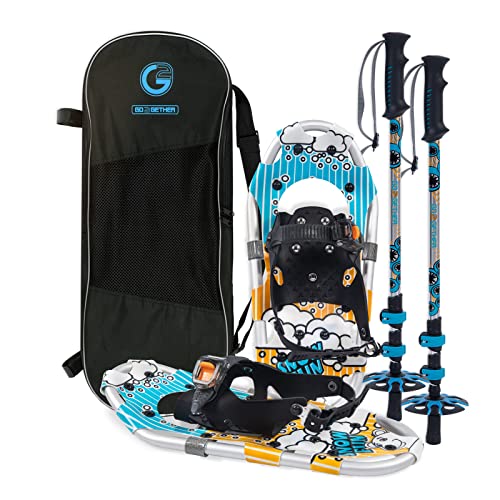 G2 16 Inch Kids Snowshoes Set with Trekking Poles, Snow Baskets, Storage Bag, Fast Ratchet Binding Design, for Child Youth Boys and Girls, Blue