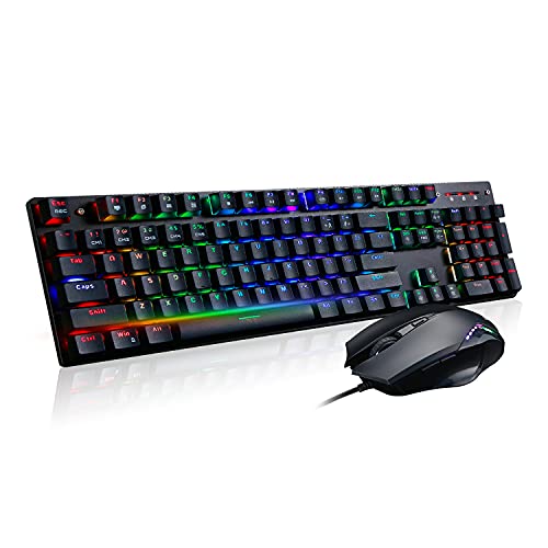 Teamwolf Mechanical Gaming Keyboard RGB Backlight 104 Keys and Mouse 4800 DPI Professional Combo (Blue Switches)