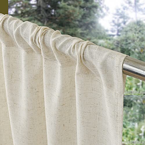 Valea Home Linen Kitchen Curtains 45 Inch Length Rustic Farmhouse Crude Short Cafe Curtains Rod Pocket Tiers for Small Window Bathroom Basement, Natural, 2 Panels | The Storepaperoomates Retail Market - Fast Affordable Shopping