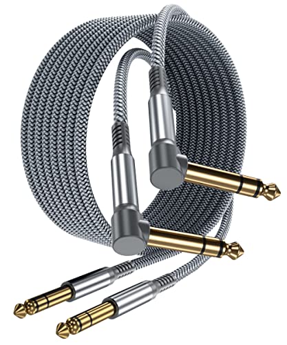 Elebase 1/4 Inch TRS Instrument Cable 20ft 2-Pack,Right-Angled to Straight 6.35mm Male Jack Stereo Audio Cord,6.35 Balanced Interconnect Line for Electric Guitar,Bass,Keyboard,Mixer,Amplifier,Speaker