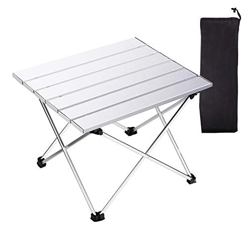Portable Camping Table 1 Pack,Folding Side Table Aluminum Top for Outdoor Cooking, Hiking, Travel, Picnic(Sliver,Small)