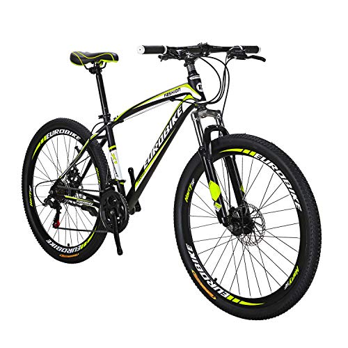 EUROBIKE YH-X1 Mountain Bike 21 Speed 27.5 Inch Wheels Dual Disc Brakes for Mens Front Suspension Bicycle (Yellow)