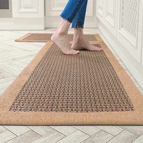 AMOAMI Kitchen Rugs and Mats Non Skid Washable, Absorbent Rug for Kitchen, Large Kitchen Floor Mats for in Front of Sink, 2 PCS Set 20″x32″+20″x48″