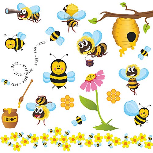 RW-1061 3D Bee Wall Decals Bee Flowers Wall Stickers Cartoon Animals Stickers DIY Removable Animals Tree Branch Wall Art Decor for Kids Babys Nursery Bedroom Living Room Playroom Classroom Decoration