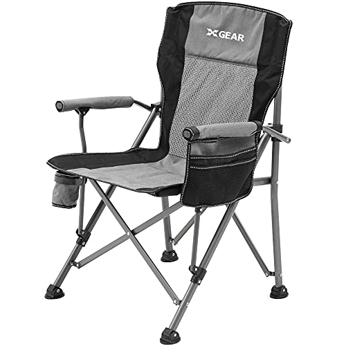 Hard Arm Folding Camping Chair Beach Chair Lawn Chair for Adults with Breathable Back for Summer (Cool Grey)