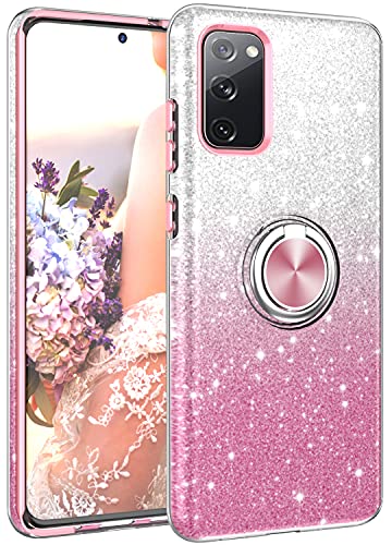 Samsung Galaxy S20 FE 5G Case,NCLcase Bling Sparkly Glitter Cute Phone Case for Women Girls with Kickstand,Slim Fit Drop Protection Shockproof Cover for Samsung Galaxy S20 FE 6.5 Inch – Pink