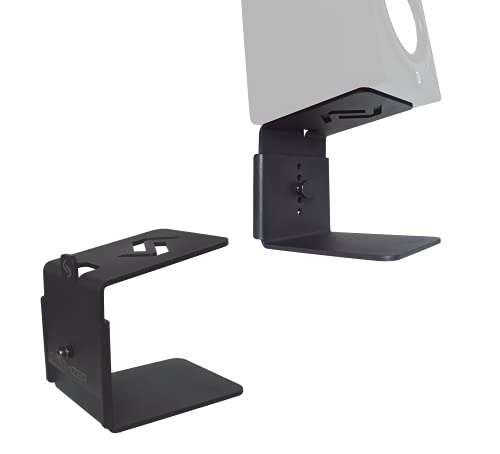 Synthizer Desktop Speaker Stands, Pair of Adjustable Monitor Speaker Riser up to 20lbs Capacity per Desk Speaker Stand with Small Audio Isolation Pads Included (Black)