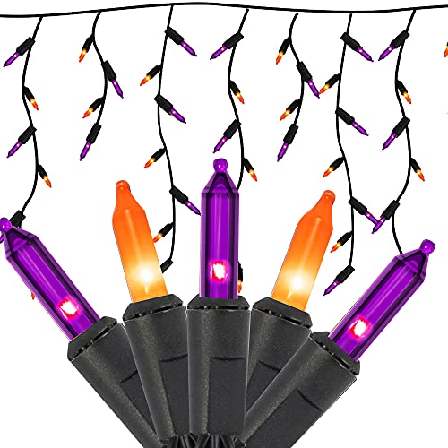 FUNPENY Christmas Mini Icicle Lights, 150 Count UL Certified Fairy Lights, 120V High Voltage Decor for Indoor Outdoor Home Party Garden Yard Decoration (Orange & Purple)