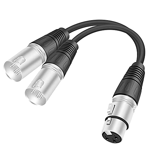 Tan QY XLR Splitter Cable, 1 XLR Female to 2 XLR Male Patch Y Cable Balanced Microphone Splitter Cord Audio Adaptor, 3 PIN XLR Jack to 2 XLR Plugs Adaptor Cord