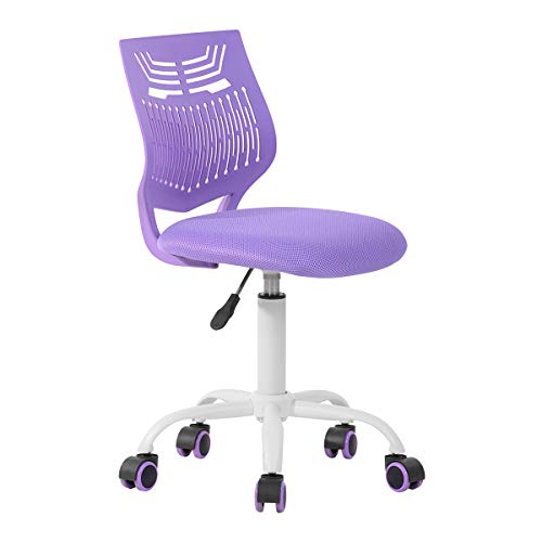FurnitureR Writing Task Chair for Teens Boys Girls 360 Rolling Wheels Fabric Soft Pad Seat Breathable Backrest, Height Adjustable Liftup 29.5″-34.3″,Purple