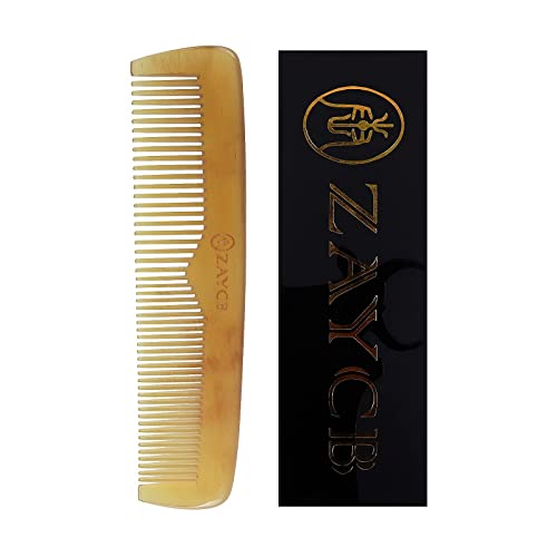 ZAYCB Buffalo Horn Fine Tooth Comb – Anti-Static Hair Comb – Hair Styling Detangling Comb for Men, Women and Kids – For All Hair Types(Yellow Classic Fine Tooth Comb)