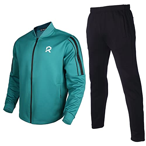 R RAMBLER 1985 TRACKSUIT Men Active Sweatsuit Full zip stand-up collar jogging suits for young MEN SPORTSWEAR TRAINNING scooer volleyball tennis(cyan green,M)