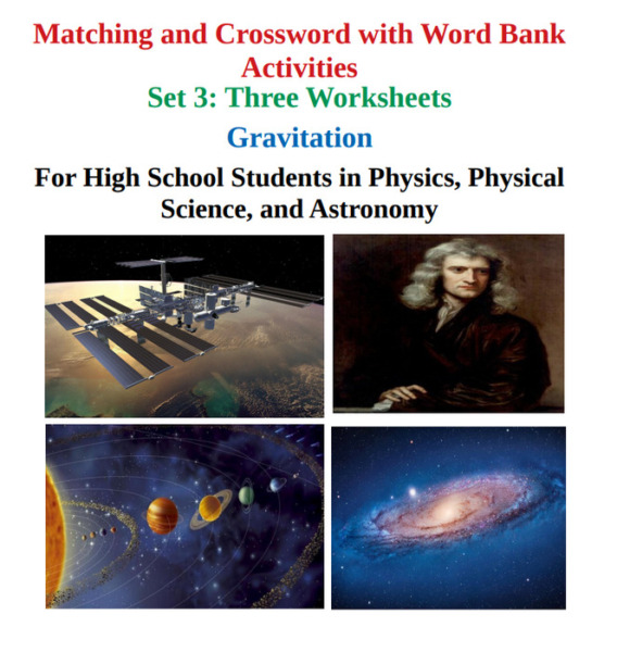 Gravitation: Matching and Crosswords with Word Banks Worksheets – Set 3