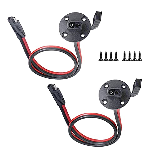 2 Pack SAE Power Socket Sidewall Port, Weatherproof SAE Quick Connector Harness, SAE Adapter Male Plug to Female Socket Cable 12AWG SAE Cable with 8 Screws for Solar Generator Battery Charger