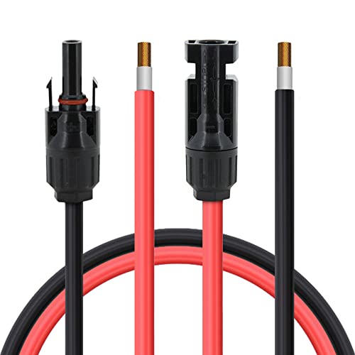 A ABIGAIL 10FT Solar Panel Extension Cable,10AWG (6mm²) with Female and Male Connector Adapter Kit with Extra Free Pair of Connectors Solar Panel (10FT Red + 10FT Black)
