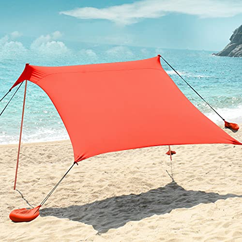 Beach Tents Pop Up 6 Person UPF50+, Popup Canopy Shade Camping Sun Shelter Portable with Carrying Bag, Outdoor Sunshade for Trips, Fishing or Grass Picnic (7×7 Ft 2 Pole, Orange)